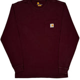 Carhartt Long Sleeve T-Shirt - Small Burgundy Cotton