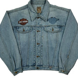 Harley Davidson Patch Guess Graphic Denim Jacket - Large Light Wash Cotton