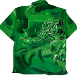 Dragon Print Brother Graphic Hawaiian Shirt - Small Green Cotton