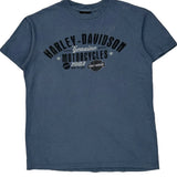 Harley Davidson Graphic T-Shirt - Medium Blue Cotton