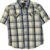 Coogi Checked Short Sleeve Shirt - Large Blue Cotton