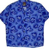 Pineapple Connection Floral Hawaiian Shirt - Large Blue Viscose