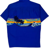 Made In Hawaii Sunset Shoreline Hawaii Graphic Hawaiian Shirt - Medium Blue Polyester