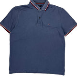 Tommy Hilfiger Striped Polo Shirt - Large Blue Cotton