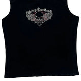 Skull With Wings Harley Davidson Graphic Tank Top - 2XL Black Cotton