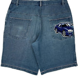 No Boundaries Graphic Denim Shorts - 40W 11L Dark Wash Cotton
