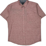 Tommy Hilfiger Striped Short Sleeve Shirt - Large Red Cotton