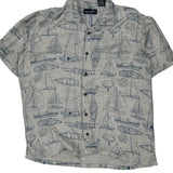 Newport Blue Graphic Hawaiian Shirt - Large White Viscose