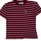 Mickey Mouse Disney Striped T-Shirt - Medium Burgundy Cotton
