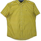 Tommy Hilfiger Striped Short Sleeve Shirt - Large Yellow Cotton
