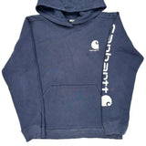 Age 12-13 Carhartt Spellout Hoodie - Large Blue Cotton