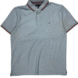 Tommy Hilfiger Striped Polo Shirt - Large Blue Cotton