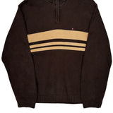 Tommy Hilfiger Striped 1/4 Zip - Large Beige Cotton