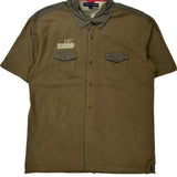 Camo Inner Collar Tommy Hilfiger Camo Short Sleeve Shirt - XL Brown Cotton