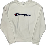 Champion Spellout Sweatshirt - Small White Cotton