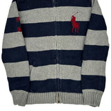 Age 10-12 Polo By Ralph Lauren Striped Zip Up - Large Grey Cotton