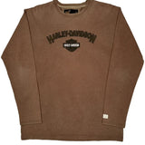 Harley Davidson Spellout Long Sleeve T-Shirt - Medium Brown Cotton
