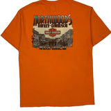Northwoods Harley Davidson Graphic T-Shirt - Large Orange Cotton