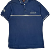 Harley Davidson Striped Polo Shirt - Medium Blue Cotton