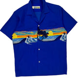 Made In Hawaii Sunset Shoreline Hawaii Graphic Hawaiian Shirt - Medium Blue Polyester