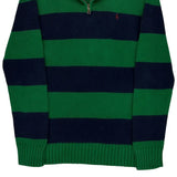 Polo By Ralph Lauren Striped 1/4 Zip - Medium Green Cotton