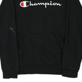 Age 11 Champion Spellout Hoodie - Medium Black Cotton Blend