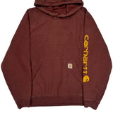 Carhartt Spellout Hoodie - 2XL Burgundy Cotton Blend