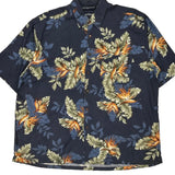 Nautica Floral Hawaiian Shirt - XL Blue Viscose Blend