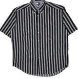 Vintage Tommy Hilfiger Striped Short Sleeve Shirt - Large Navy Cotton