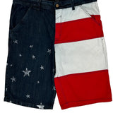 American Flag Qruel Graphic Denim Shorts - 40W 13L Blue Cotton