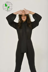 Black Long Sleeve Mandarin Blouse w/ Removable Bow