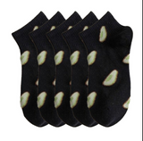 Anyfootwear 5 Pairs One Size 5-9 Black Spring Summer Cotton Avocado Design Breathable Ankle Socks Casual School Girl Socks For Women