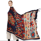 Anyyou 100% Pure Merino Wool Rose Red Poncho for Women Winter Large Scarf Pashmina Shawl Bandana Neck Wrap
