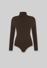 Organic Cotton Long Sleeve Roll-Neck Bodysuit, Hot Fudge