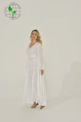 White French Chiffon Long Sleeve Maxi Dress