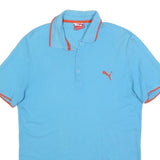 PUMA Mens Blue & Orange Short Sleeve Plain Polo Shirt S Cotton Blend