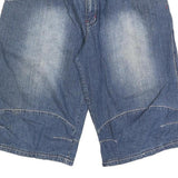 Mens Blue Casual Denim Cotton Blend Shorts M W32 Sport Embroidered Pocket