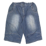 Mens Blue Casual Denim Cotton Blend Shorts M W32 Sport Embroidered Pocket