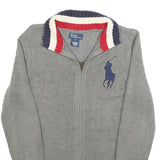 POLO RALPH LAUREN Womens Grey Navy & Red Patterned Cotton Jumper Zip Up Cable