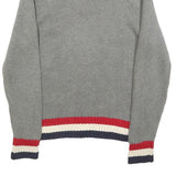 POLO RALPH LAUREN Womens Grey Navy & Red Patterned Cotton Jumper Zip Up Cable