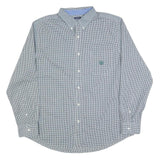 CHAPS Mens Blue & White Check Shirt XL Cotton Blend Button Down Casual