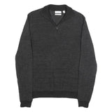 CALVIN KLEIN Mens Black Patterned Pullover Jumper Zip Neck M Cotton Blend Knit
