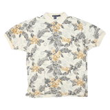 NAUTICA Mens Cream & Grey Floral Print 2XL Cotton Blend Short Sleeve Polo Shirt