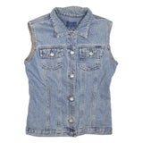 HOLIDAY Womens Blue Denim Jacket M Cotton Blend Sleeveless Button Closure