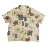 HOT COTTON Womens Beige Floral Print Shirt Short Sleeve Collared XL Cotton Blend