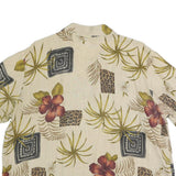 HOT COTTON Womens Beige Floral Print Shirt Short Sleeve Collared XL Cotton Blend