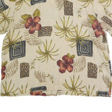 HOT COTTON Womens Beige Floral Print Shirt Short Sleeve Collared XL Cotton Blend