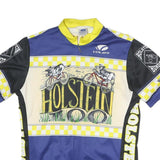 VOLEA Mens Blue Black & Yellow Holstein Graphic T-Shirt L Short Sleeve 1/4 Zip