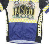 VOLEA Mens Blue Black & Yellow Holstein Graphic T-Shirt L Short Sleeve 1/4 Zip