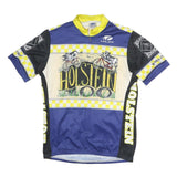 VOLEA Mens Blue Black & Yellow Holstein Graphic T-Shirt L Short Sleeve 1/4 Zip
